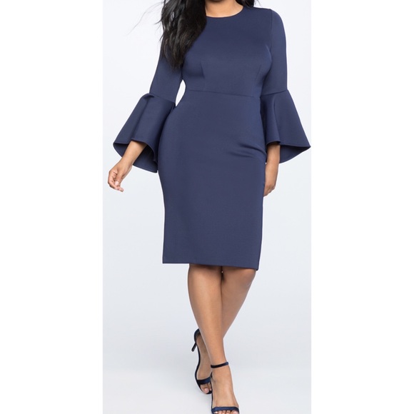Eloquii Dresses & Skirts - Eloquii blue Flare Sleeve Scuba Dress 8445
